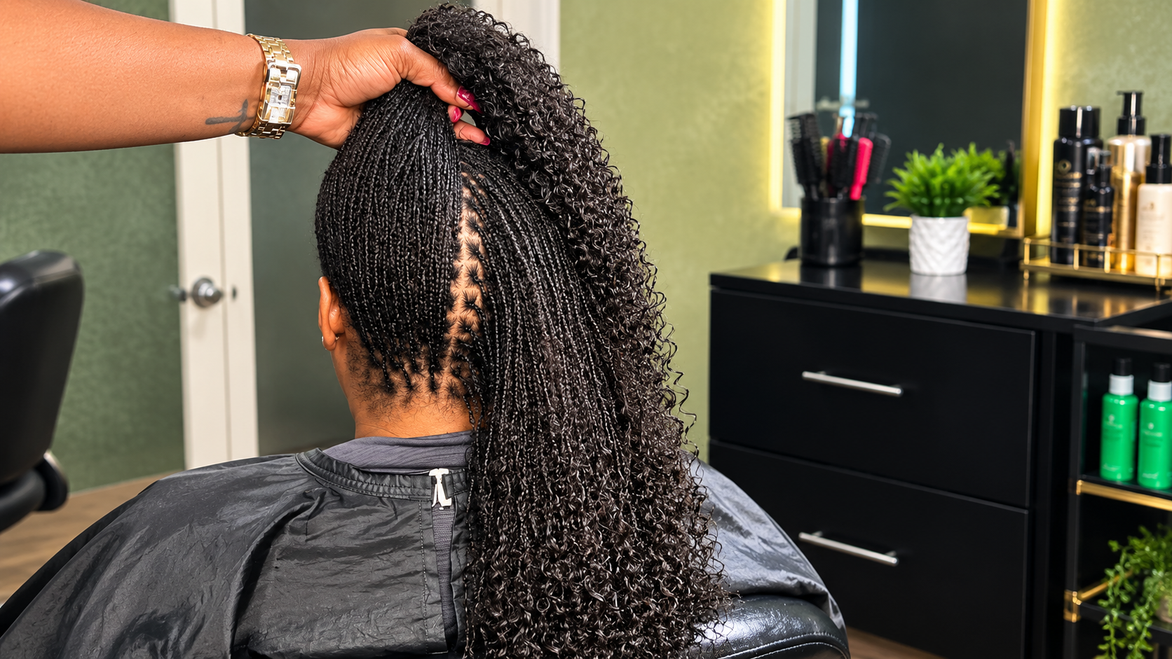 Neat parting and Sisterlocks styling detail